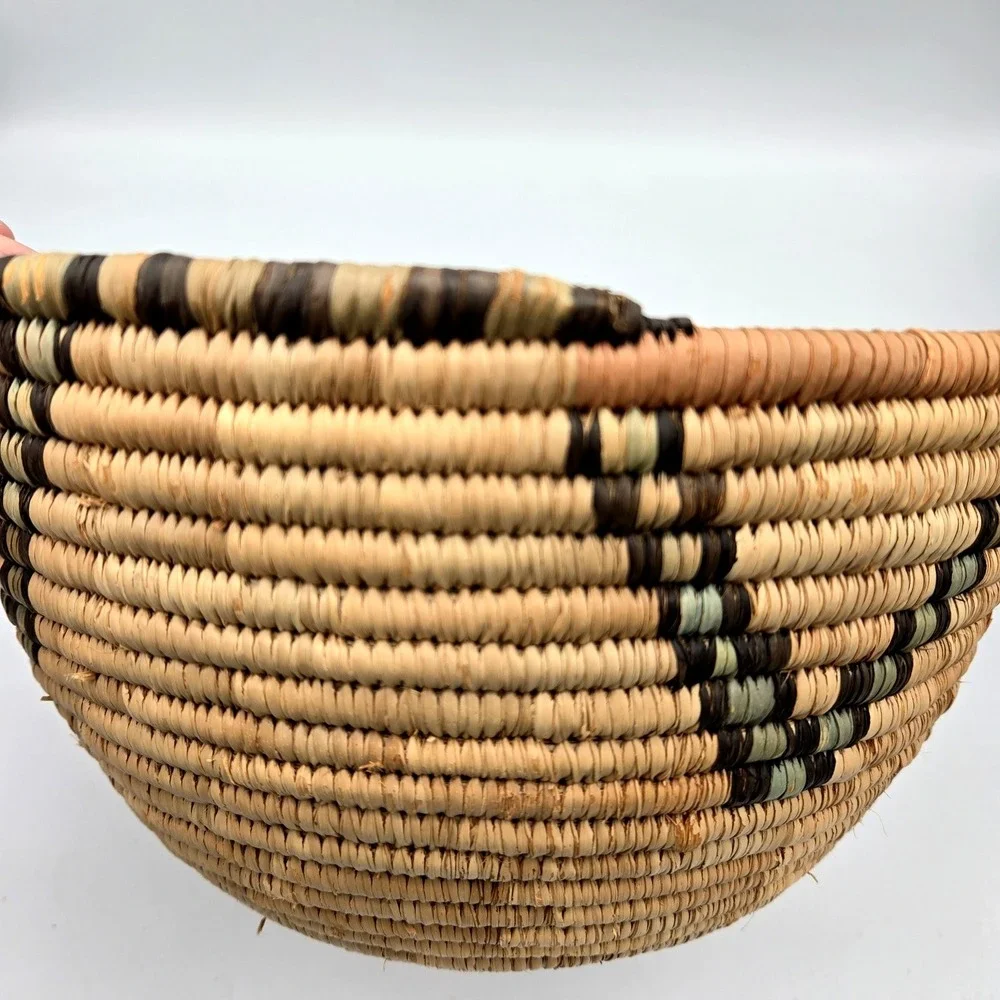 Southwestern Hand Woven Coil Basket Bowl Geometric Aztec 11" Wide 6" Tall Boho - Picture 8 of 16